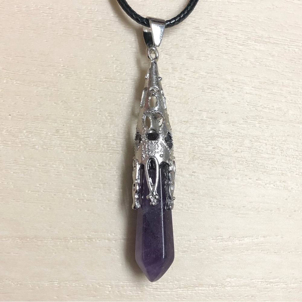 Amethyst Natural Stone Hexagonal Prism Pyramid Pendant Gemstone Necklace